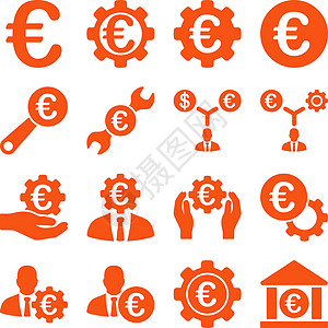 法定货币欧元银行业务和服务工具图标大楼经理齿轮商业现金棕榈图标集资本家设置字形插画
