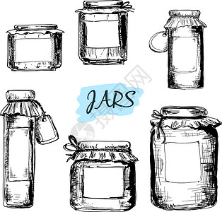 贴有标签的罐黑与白贮存玻璃绘画食物厨房玻璃罐艺术品涂鸦玻璃瓶背景图片