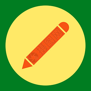 平平平板橙色和黄黄色圆环按钮字形图标绿色签名记事本编辑铅笔背景黄色背景图片