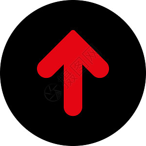 向上箭头倾斜的红色和黑色紧凑红和黑颜色圆环按钮生长运动指针导航字形背景图片