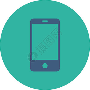 按键手机图标钴和青青色圆环按键电话技术反应软垫手机界面图标屏幕监视器电子插画
