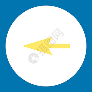 左拐箭头尖锐左箭头平面黄色和白颜色水平白色背景穿透力历史指针运动图标字形光标设计图片