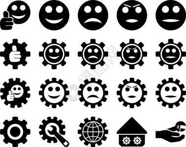 倍感鸭力表情设置和微笑工具图标图标集机器工厂运动力学好成绩快乐情感符号机械插画