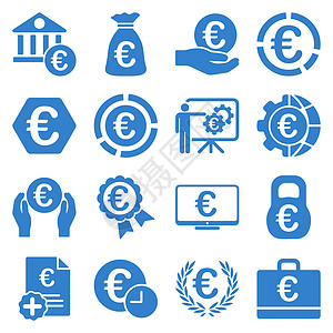 欧洲图标欧元银行业务和服务工具图标银行图标集商业大楼订金展示徽章金融保险收益背景