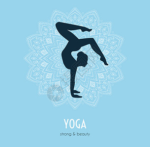 平衡瑜伽妇女做瑜伽沉思女孩健身房艺术平衡运动脉轮女士活力舞蹈家设计图片