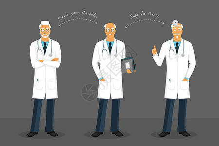 老医生用听诊器各种姿势的老医生绘画男性科学男人艺术牙科专家工人医院工作设计图片