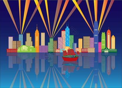 维多利亚港湾夜景香港市天线夜色全景插图插画