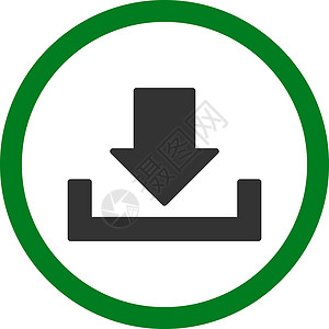 绿色向下箭头下载平版绿色和灰色双向四向矢量图标箭头贮存磁盘储蓄店铺字形保管箱收件箱插画
