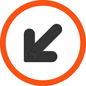 向下箭头 左平平橙色和灰色光标字形运动指针导航出口背景图片