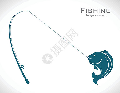 鱼白底白底鱼和钓竿的矢量图象插画