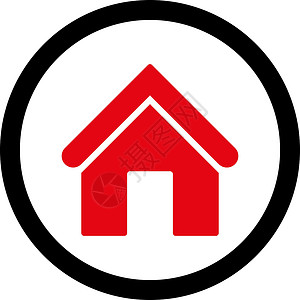 房子密集素材家庭平板红色和黑色聚红和黑色彩四向矢量图标不动产仓库车库办公室抵押出生地住宅小屋家园商业插画