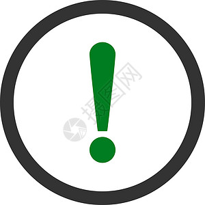 感叹号标志平绿色和灰色平面标志四向矢量图标报警冒险注意力指针攻击风险信号感叹号事故预防插画