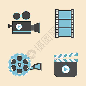 135底片娱乐娱乐图标导演相机蓝色隔板卡通片视频地带生产暗室制作人插画