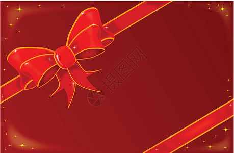 圣诞红丝带蝴蝶结插图展示红色缎带火花包装金子礼品标签背景图片