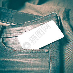 吉安口袋旧时风格的名片帆布裤子标签材料纺织品商业衣服卡片棉布织物背景图片