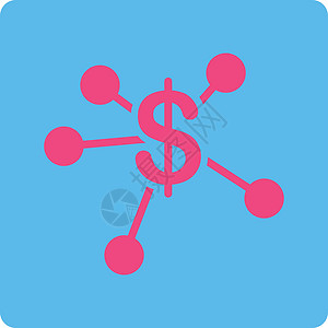 子公司金钱排放图标节点投资支出链接图表粉色分发蓝色网络分行插画