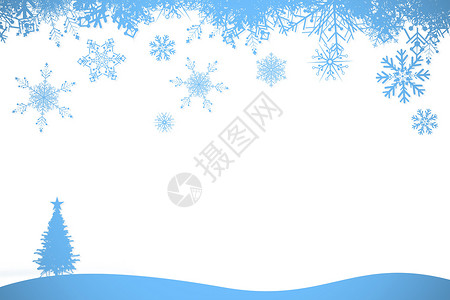 蓝色雪片边框天气绘图计算机雪花枞树背景图片