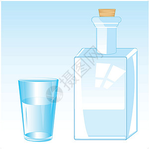 伏特加玻璃瓶瓶装和玻璃反射菜肴口渴液体插图塞子容量插画