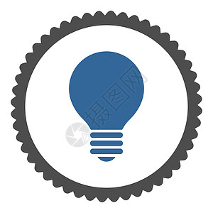 照明图标钴和灰色圆形邮票图标Bulb平板块状钴和灰色头脑发明风暴活力照明天才力量电气专利创新背景