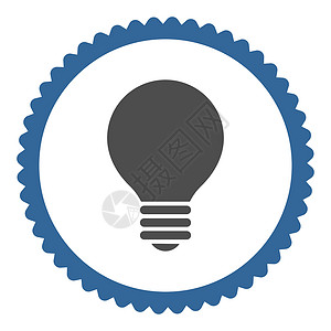正负形块状图标钴和灰色圆形邮票图标Bulb平板块状钴和灰色专利灯泡发明活力天才力量照明头脑解决方案玻璃背景