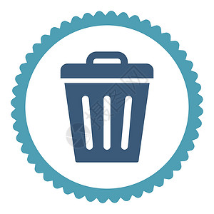 垃圾桶扁平图标垃圾处理罐平坦青色和蓝色彩环形邮票图标回收篮子证书垃圾桶海豹倾倒生态回收站橡皮垃圾箱背景