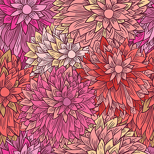庆典菊花粉红颜色的古老花卉模式 手画菊花插画