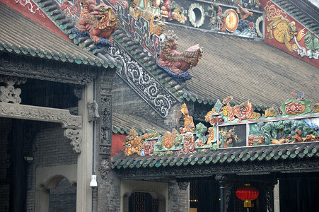 中国屋顶艺术品传统雕塑艺术建筑学寺庙背景图片