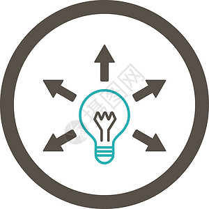 电饼档Idea 平平灰色和青色四向矢量图标电气指导活力技术气泡创造力头脑闪电力量创新设计图片