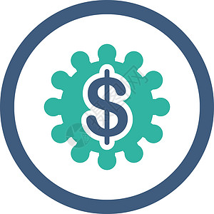 钴和青色四向矢量图标以四舍五入方式制成硬币工厂经济货币价格市场工程控制力量收据设计图片