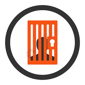 监狱平板橙色和灰色四面形图标框架犯罪相机警察警卫囚犯刑事逮捕圆形锁孔背景图片