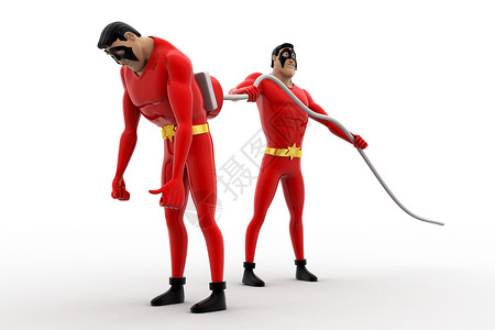 3D超级英雄用电塞概念指控其他超级英雄收费卡通插头人物背景图片