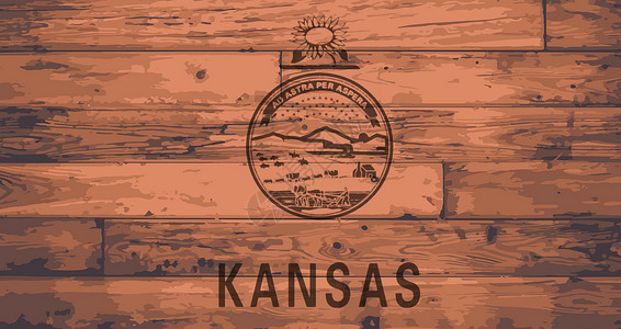 堪萨斯州旗牌艺术品绘画插图地板标识木板旗帜品牌木纹粮食插画