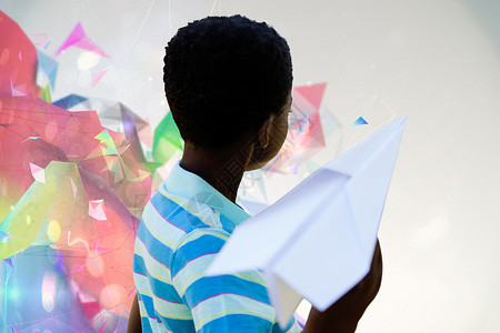 纸机上可爱小男孩的复合图象几何学飞机男性男生童年线条黑色计算机数字绘图背景图片