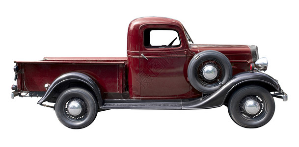 1930年代的红色旧式皮卡车背景图片