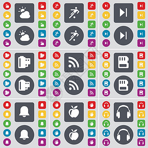 sim卡图标天气 足球 媒体跳过 负片 RSS SIM 卡 通知 苹果 耳机图标符号 一大套平面彩色按钮 适合您的设计 向量设计图片