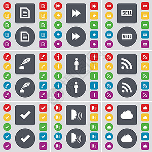 文本文件 倒带 销售 墨水罐 剪影 RSS 勾选 谈话 云图标符号 一大套平面彩色按钮 适合您的设计 向量插画