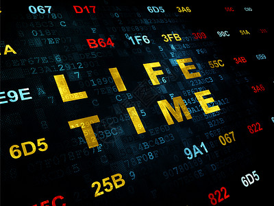 时线概念 数字背景的人生时间监视器技术像素化历史日程数据展示黄色蓝色屏幕背景图片