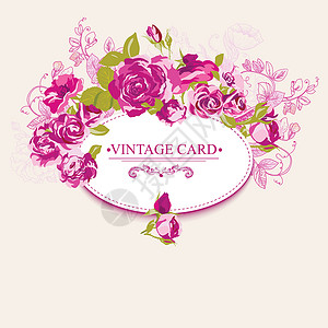 复古装饰标签玫瑰卡问候语婚礼卡片邀请函玫瑰框架装饰品标签艺术装饰插画