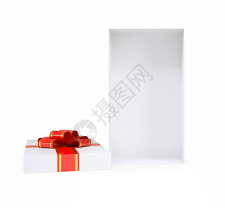 白带彩带的开放礼品盒背景图片