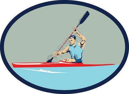 红色皮划艇Kayak 比赛独木舟插画