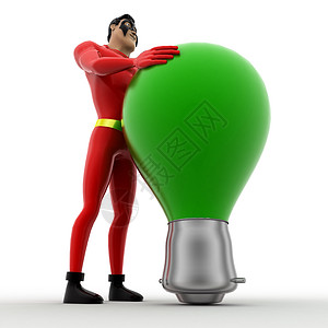 3D超级英雄带白灯泡概念卡通片背景图片
