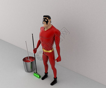 3d 红色桶概念超级英雄白色背景图片
