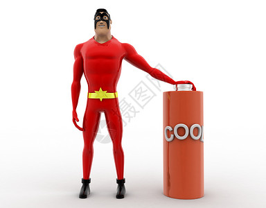 3D超级英雄带冷电池概念卡通片白色渲染插图背景图片