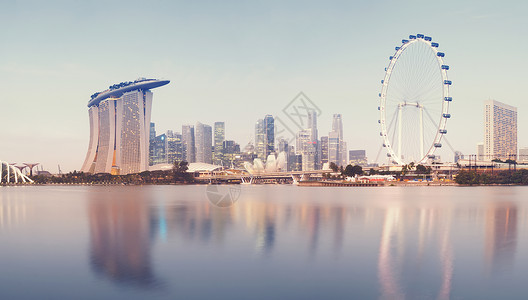 新加坡天线地标旅行景观银行建筑圆顶日落天际风光金融高清图片