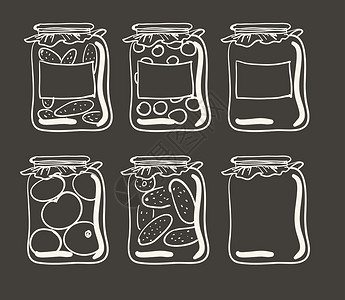 泡菜坛子配有自制蔬菜和果酱的罐子瓶装爱好装罐农场家庭插图浆果产品水果沙拉插画