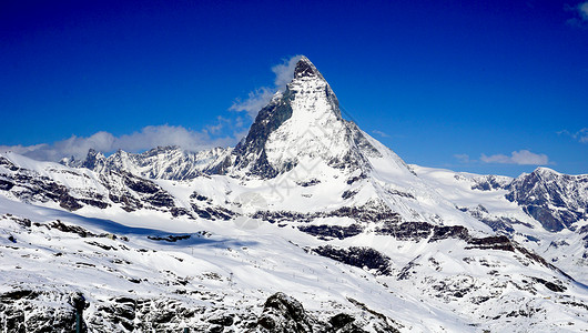 戈尔内Fatyhorn 视图滑雪假期天蓝色三角形天空蓝色全景顶峰爬坡地标背景