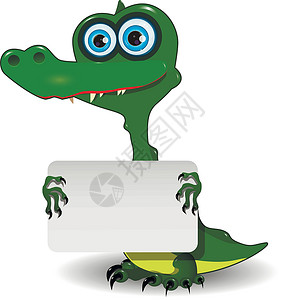 Crocodile 和白色背景牙齿鳄鱼动物群蓝色绿色卡通片眼睛爬虫动物尾巴背景图片