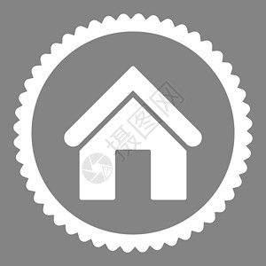 灰色橡皮全家平面白彩圆邮票图标主页橡皮大厦出生地财产不动产办公室字形房子房地产插画