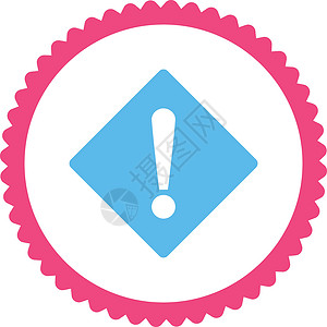 平平粉色和蓝色的圆周邮票图标出错海豹菱形感叹号风险危险字形惊呼注意力事故冒险背景图片