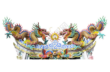 中国神龙孤立 泰国的中国寺庙水平宗教蓝色天空动物雕像新年闪色红色怪物背景图片